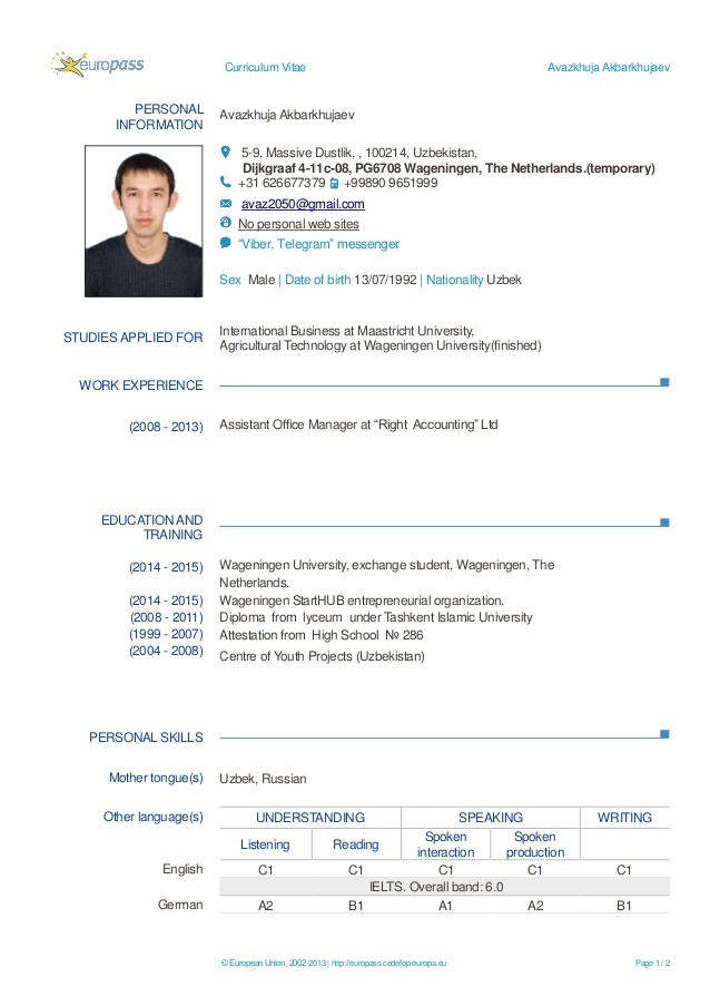 Europass Cv Format in Europe